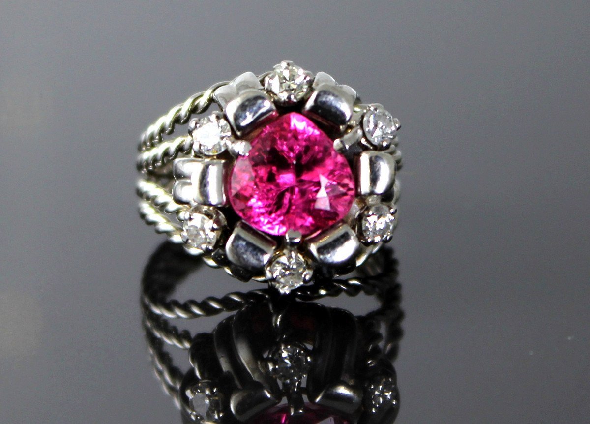 Bague Or Et Platine - Tourmaline Et Diamants-photo-2