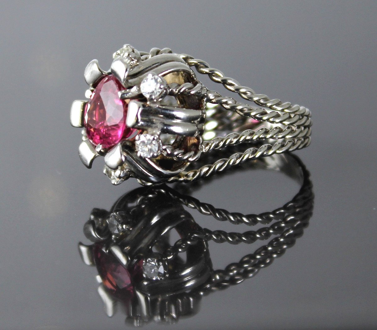 Bague Or Et Platine - Tourmaline Et Diamants-photo-3