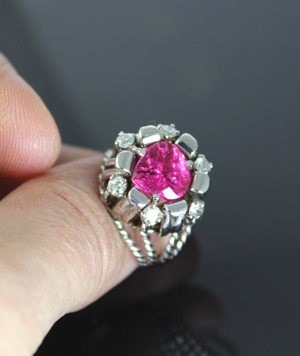 Bague Or Et Platine - Tourmaline Et Diamants-photo-1