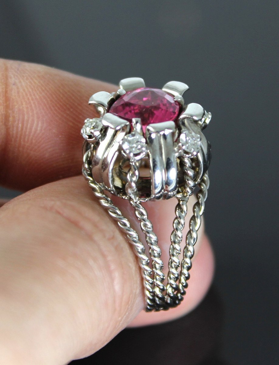 Bague Or Et Platine - Tourmaline Et Diamants-photo-3