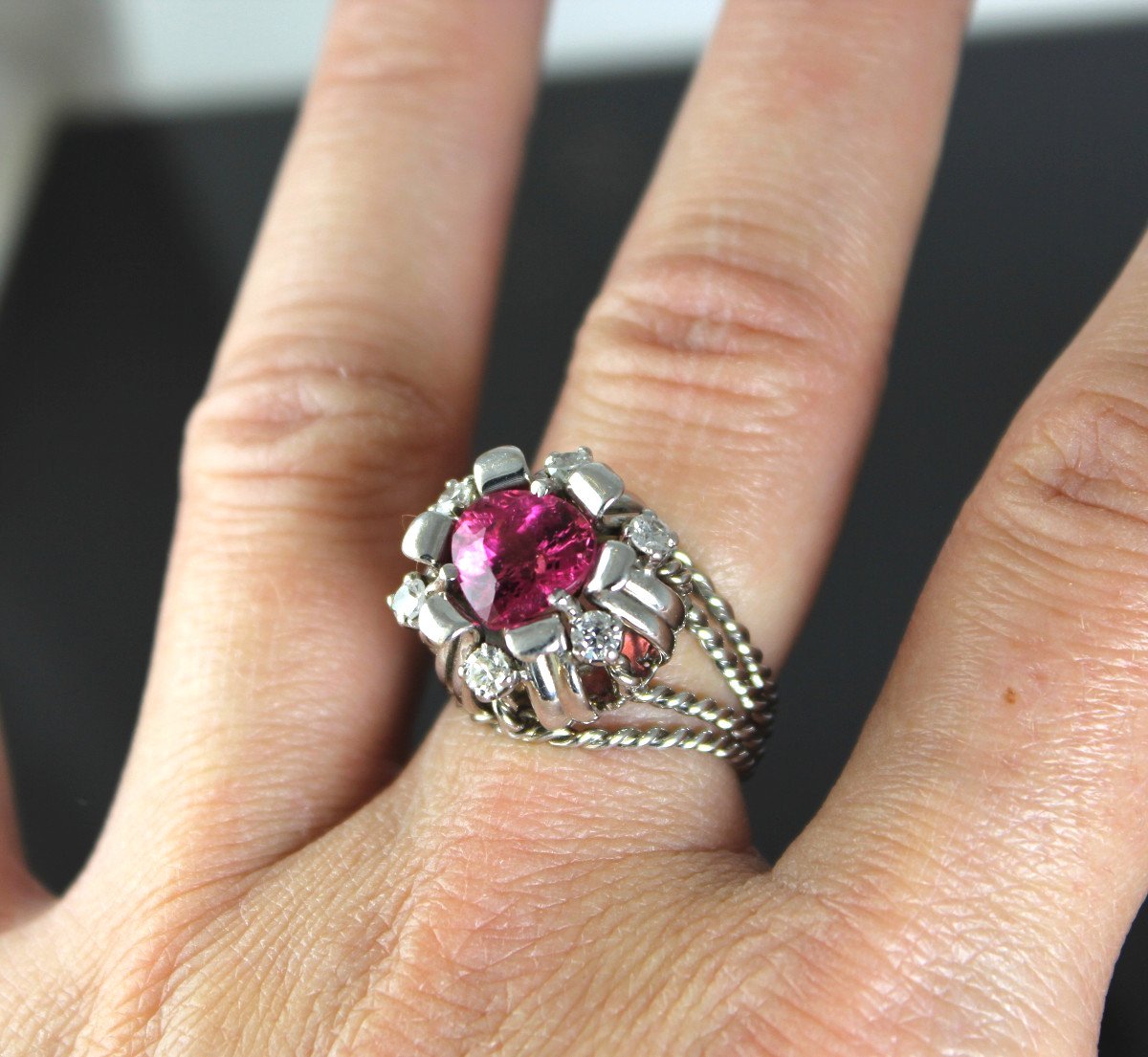 Bague Or Et Platine - Tourmaline Et Diamants-photo-4