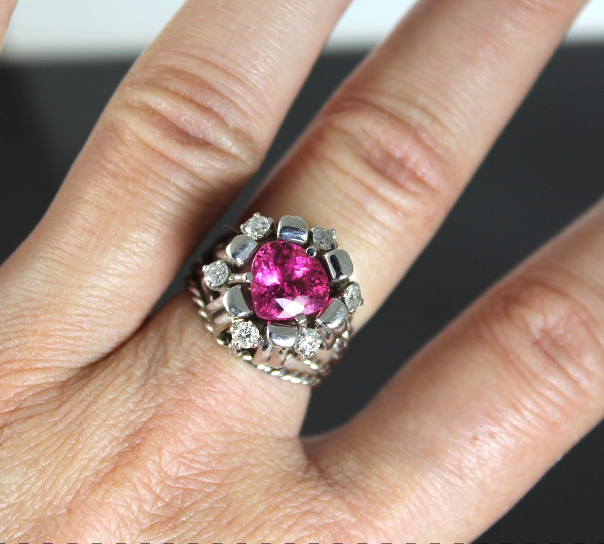 Bague Or Et Platine - Tourmaline Et Diamants-photo-5