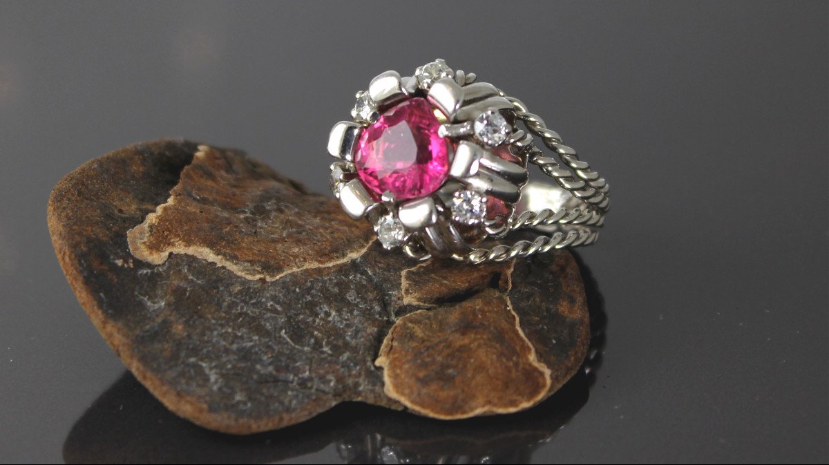 Bague Or Et Platine - Tourmaline Et Diamants