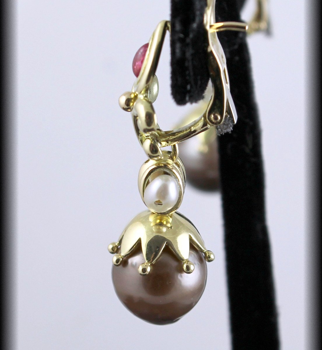 Gold, Tourmaline And Cultured Pearl Earrings-photo-4