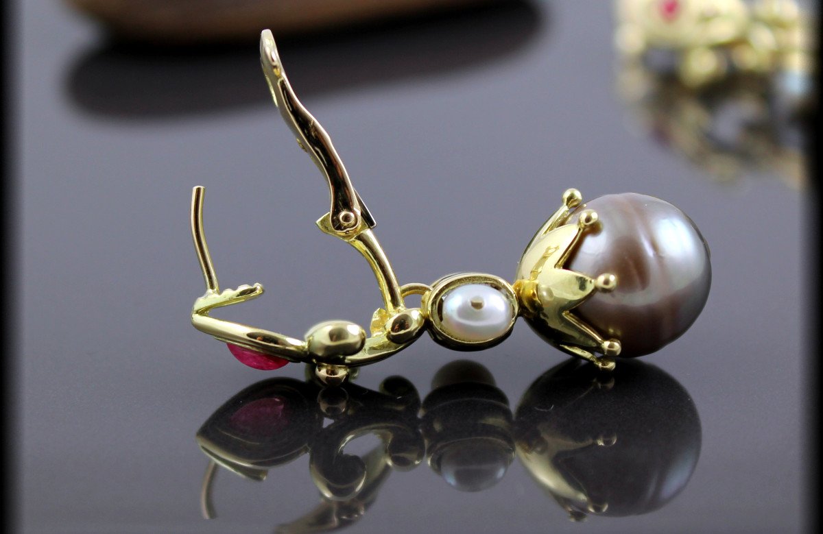 Gold, Tourmaline And Cultured Pearl Earrings-photo-2