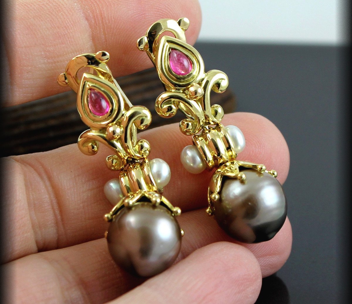 Gold, Tourmaline And Cultured Pearl Earrings