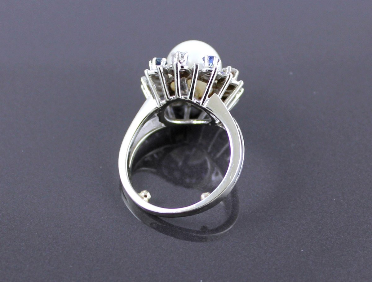 Gold, Sapphires, Diamonds And Akoya Cultured Pearl Ring-photo-4