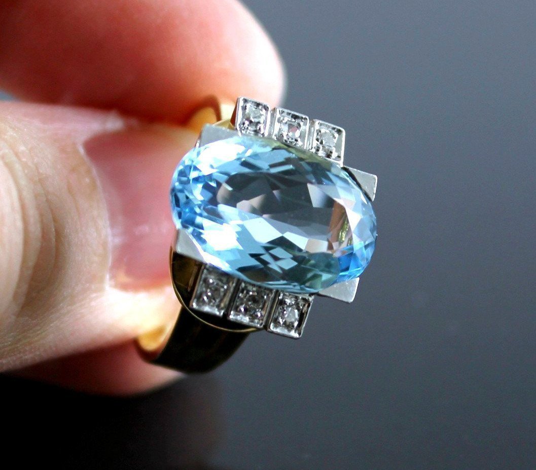 Gold And Platinum Ring, Aquamarine And Diamonds-photo-3