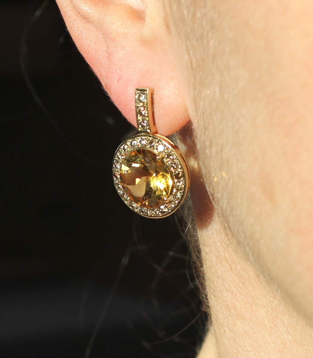 Boucles Or, Citrine Et Diamants Cognac-photo-3