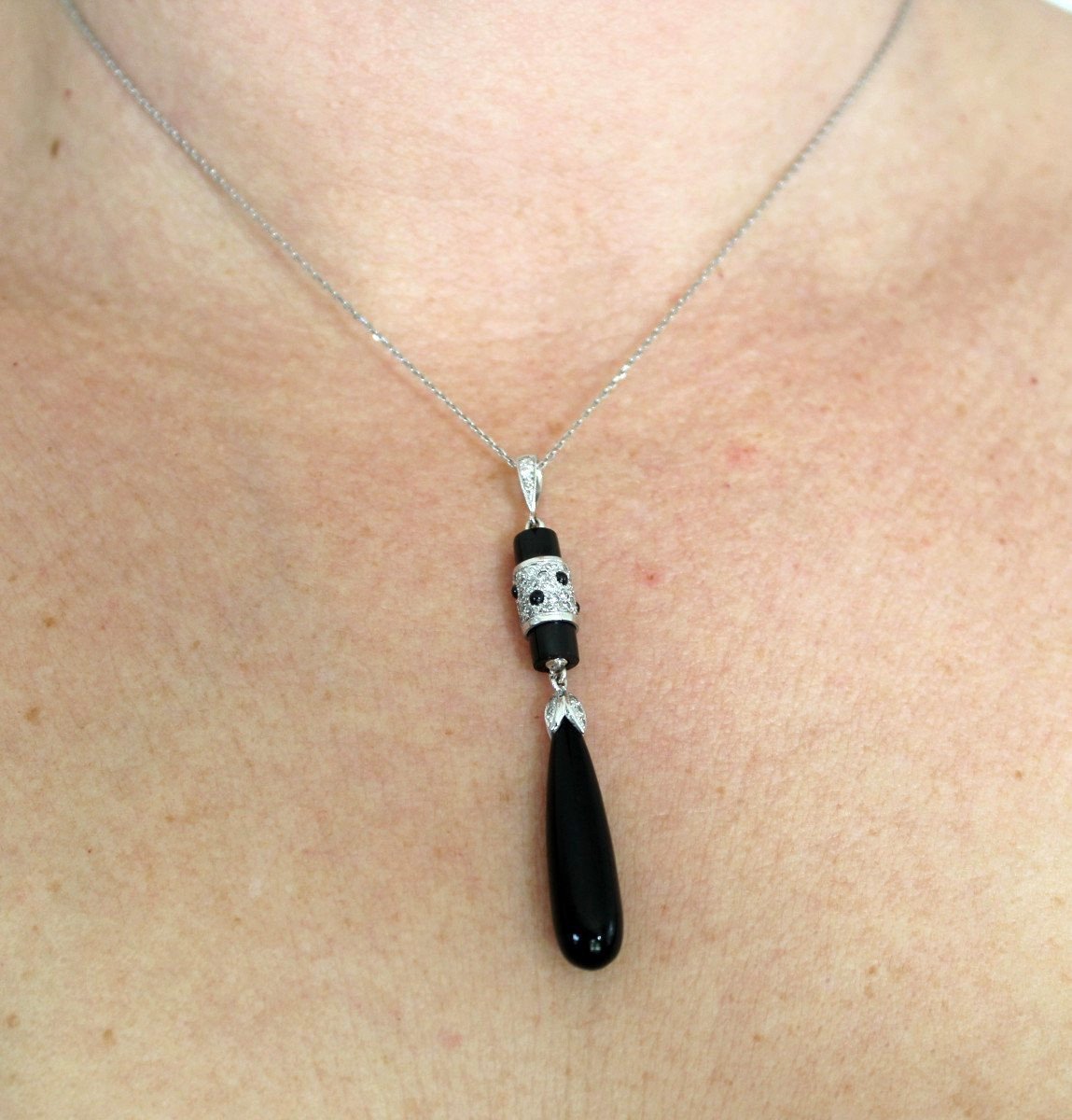 Gold, Onyx And Diamond Necklace-photo-2