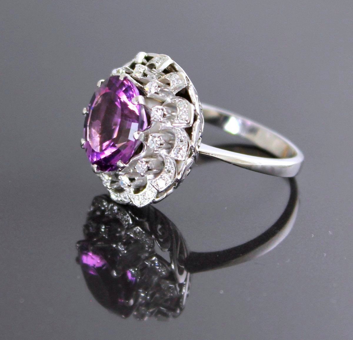 Bague Or,  Amethyste Et Diamants-photo-3