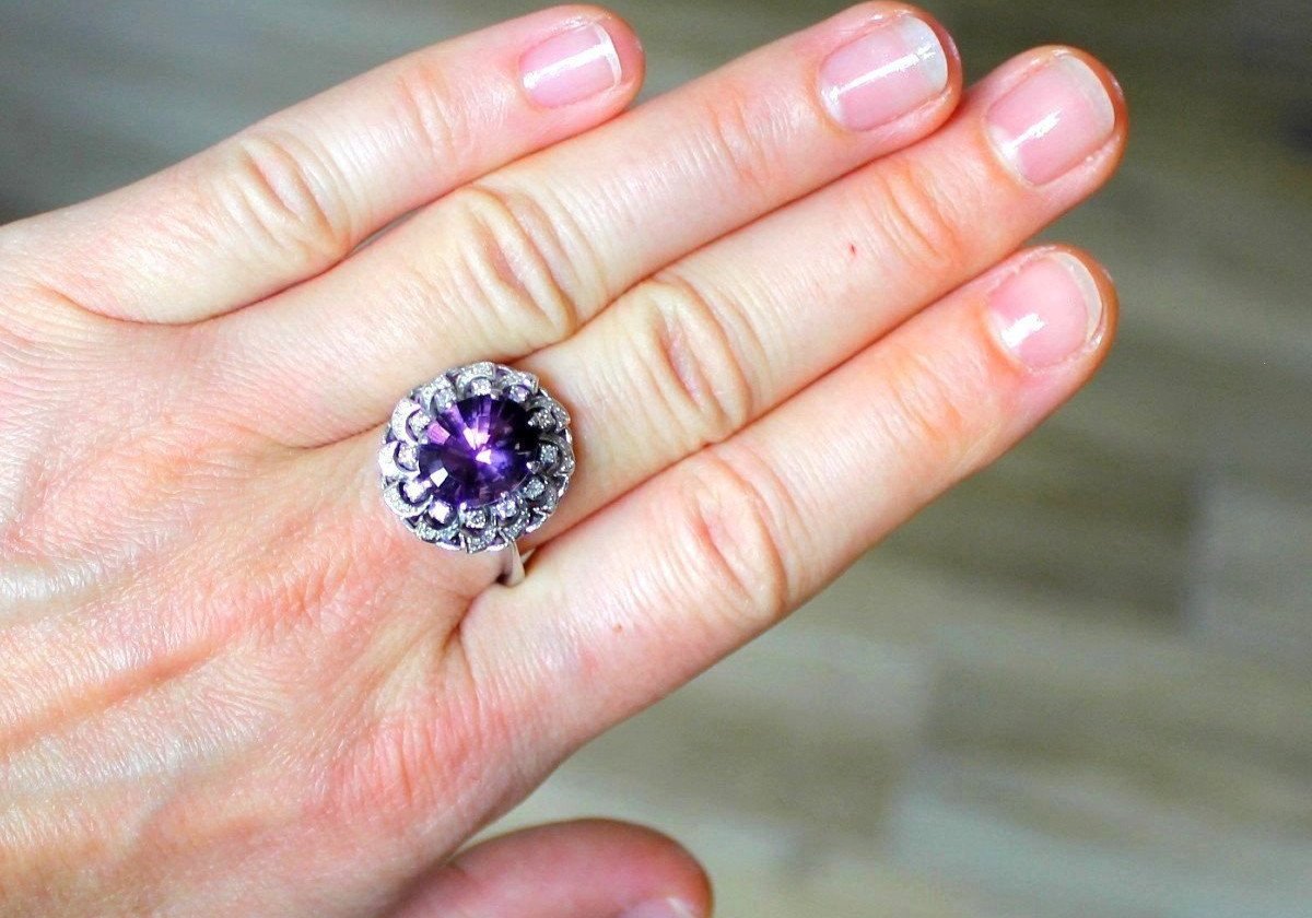 Bague Or,  Amethyste Et Diamants-photo-1