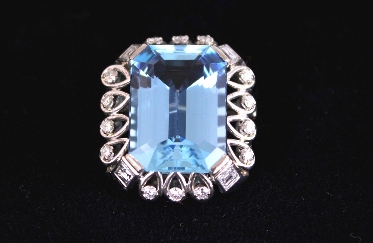 Aquamarine (+/-18 Ct) And Diamond Brooch-photo-3