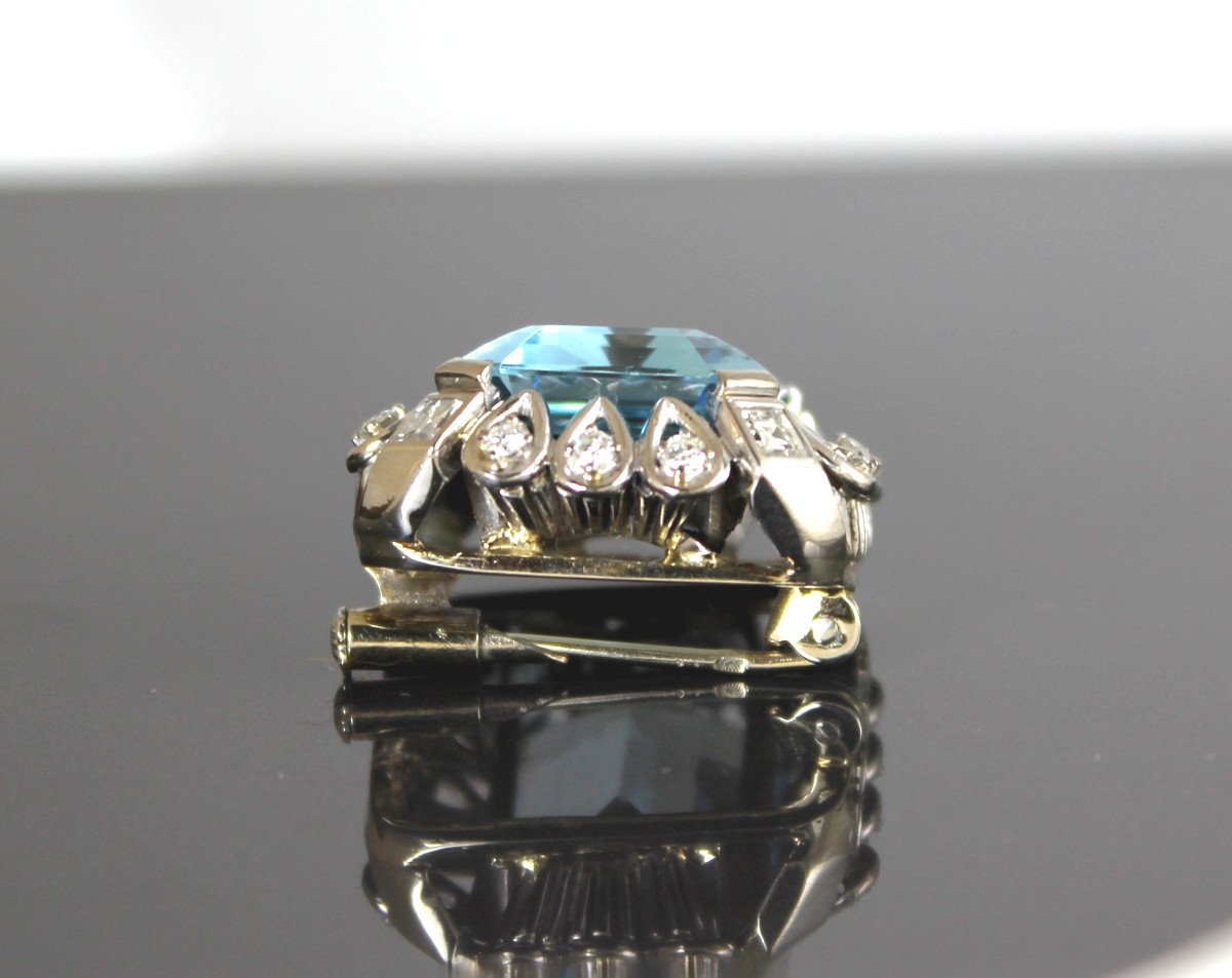 Aquamarine (+/-18 Ct) And Diamond Brooch-photo-2