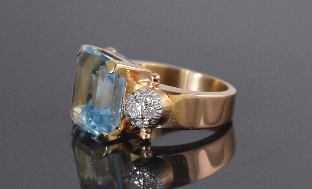 Gold, Aquamarine And Diamond Ring-photo-2