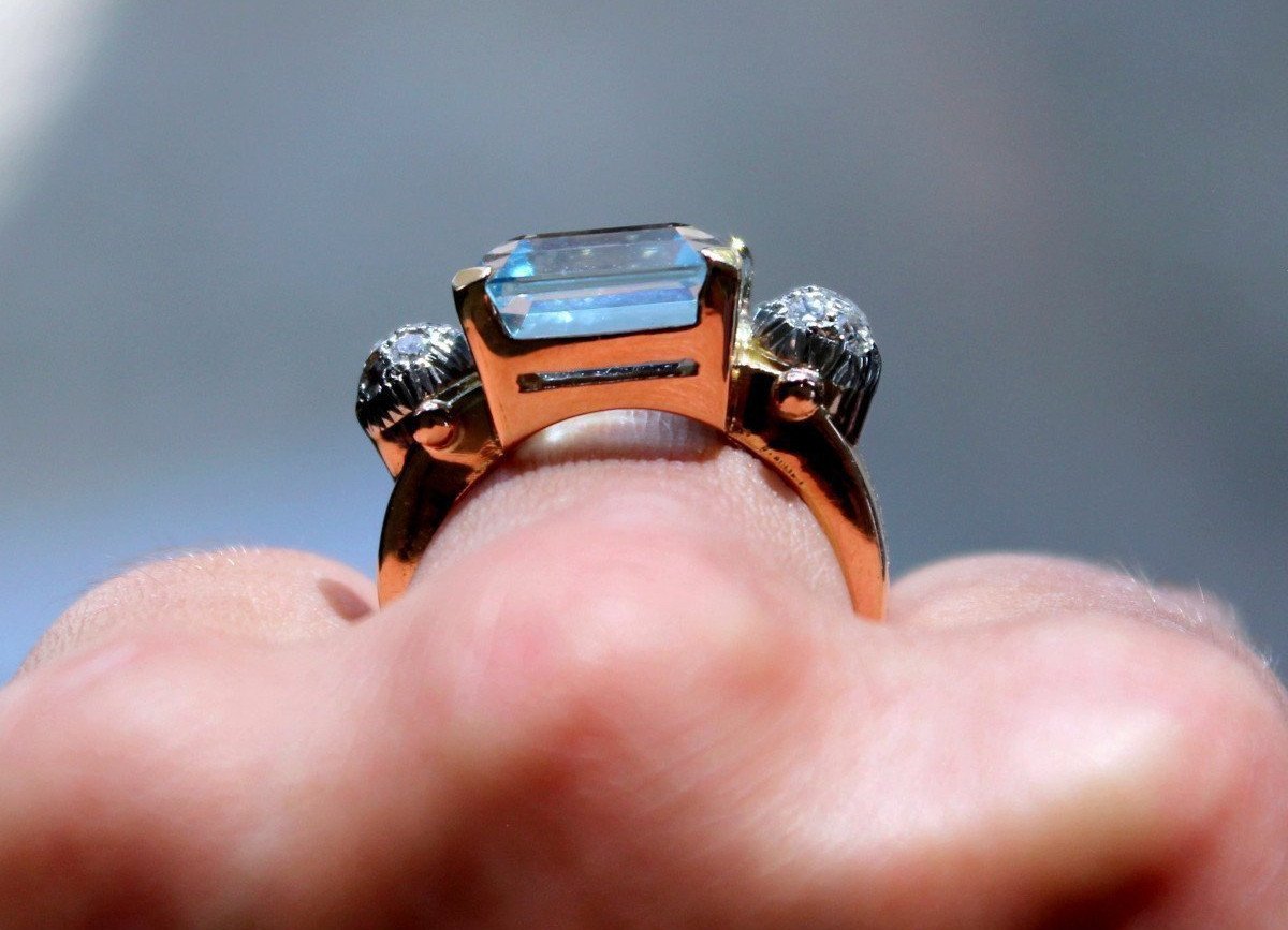 Gold, Aquamarine And Diamond Ring-photo-4