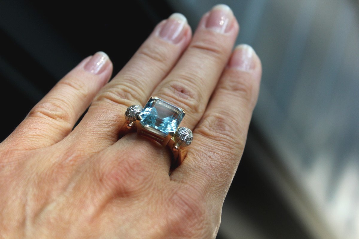 Gold, Aquamarine And Diamond Ring-photo-1