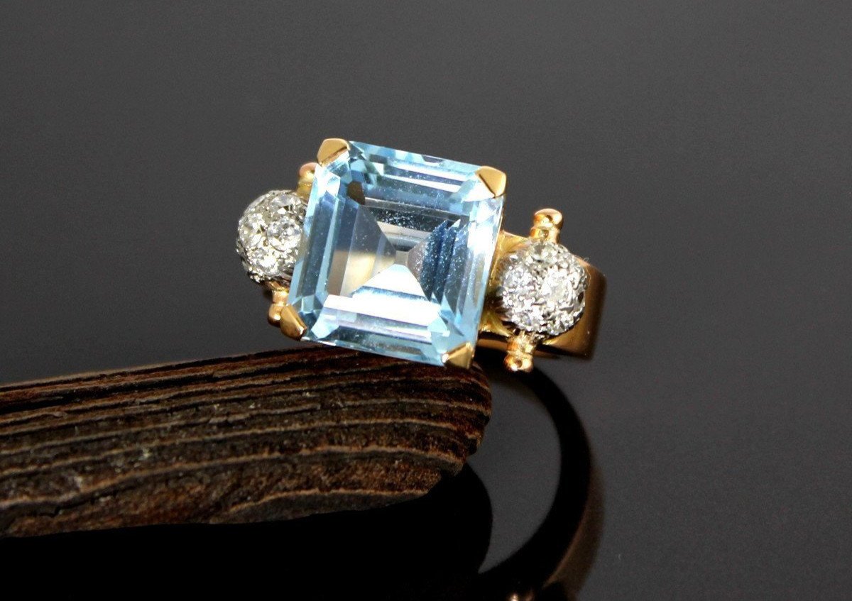 Gold, Aquamarine And Diamond Ring-photo-2