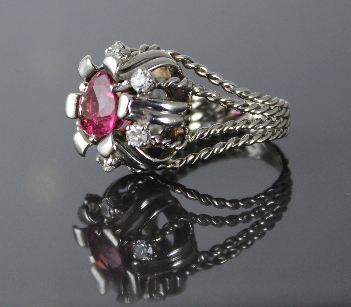 Gold And Platinum Ring - Tourmaline And Diamonds-photo-3