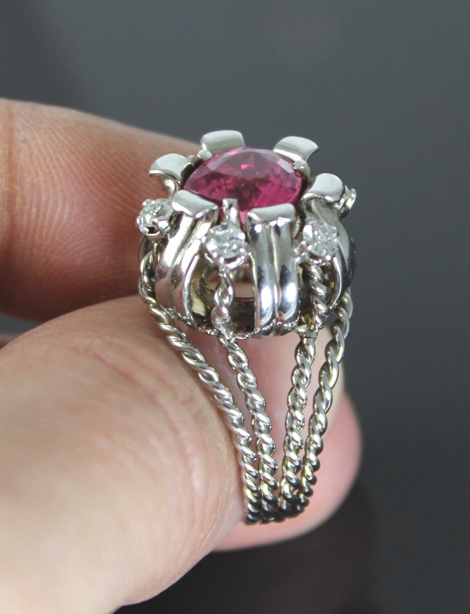 Gold And Platinum Ring - Tourmaline And Diamonds-photo-1