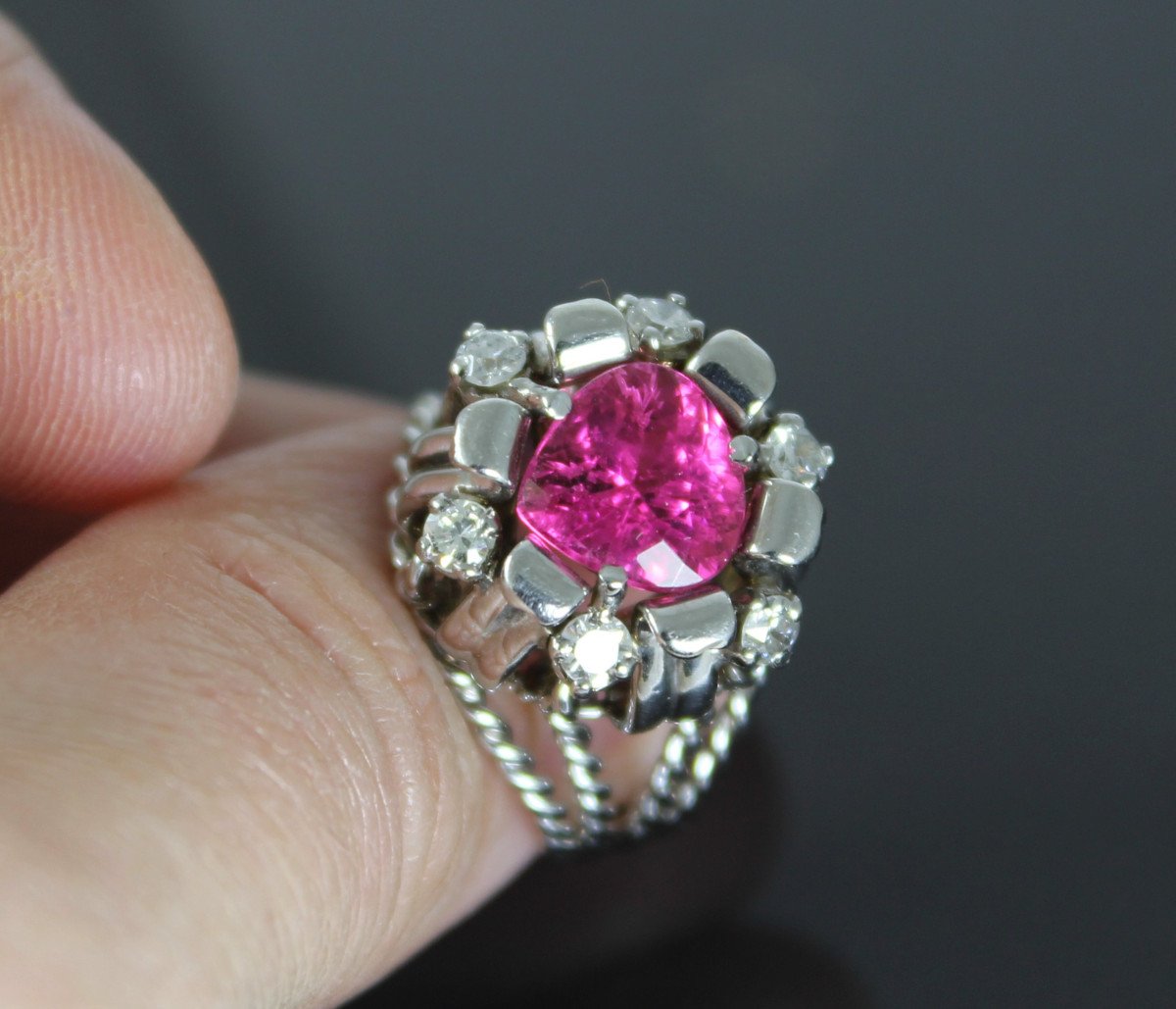 Gold And Platinum Ring - Tourmaline And Diamonds-photo-2