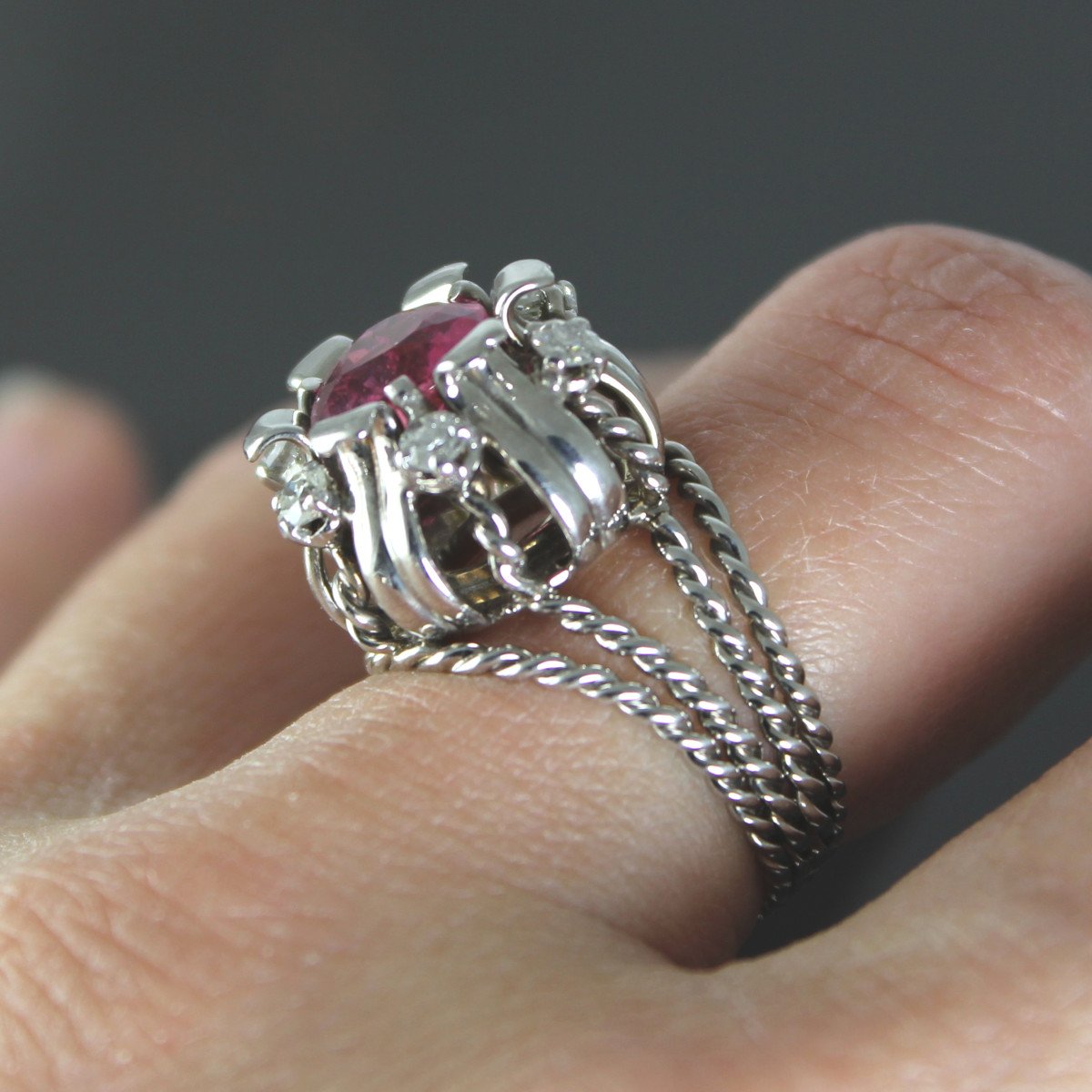 Gold And Platinum Ring - Tourmaline And Diamonds-photo-3