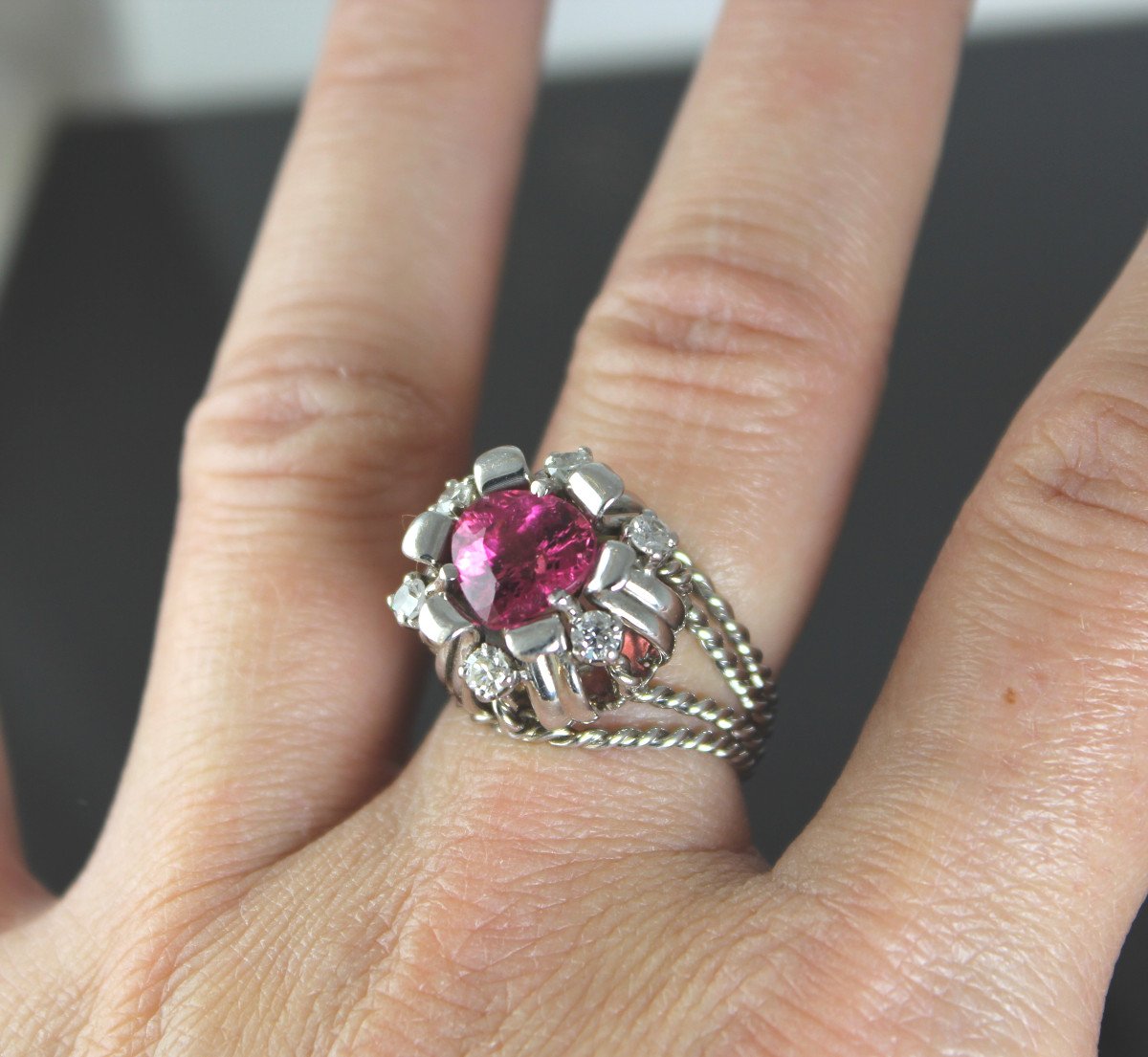 Gold And Platinum Ring - Tourmaline And Diamonds-photo-4