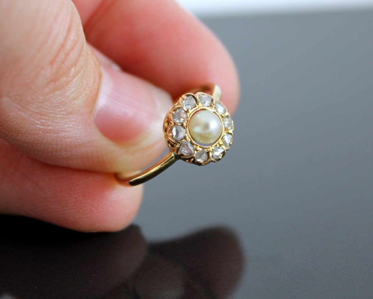 Ensemble Broche - Bague Or , Diamants Et Perle-photo-5