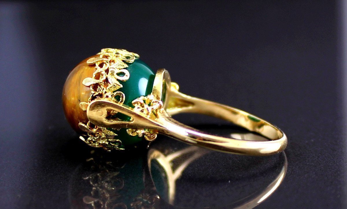 Rotating Gold Ring - Green Agate - Tiger's Eye-photo-2