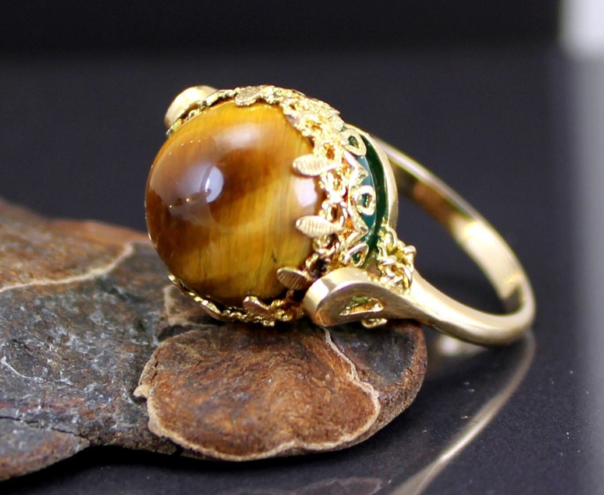 Rotating Gold Ring - Green Agate - Tiger's Eye-photo-4