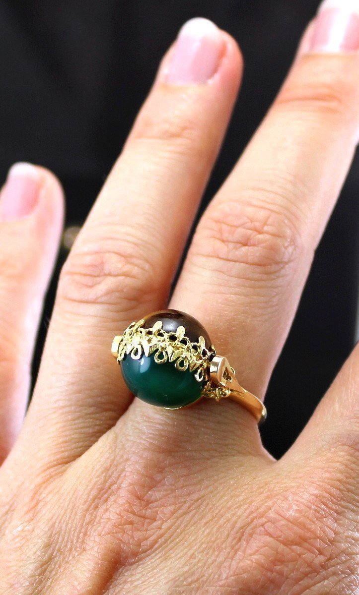 Rotating Gold Ring - Green Agate - Tiger's Eye-photo-1