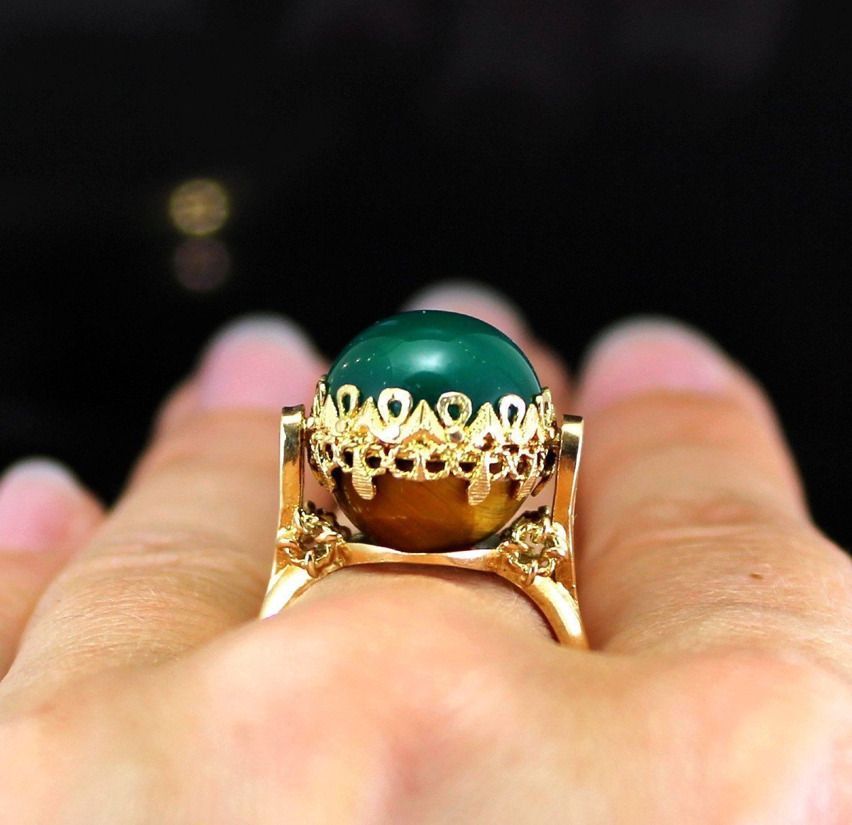 Rotating Gold Ring - Green Agate - Tiger's Eye-photo-6