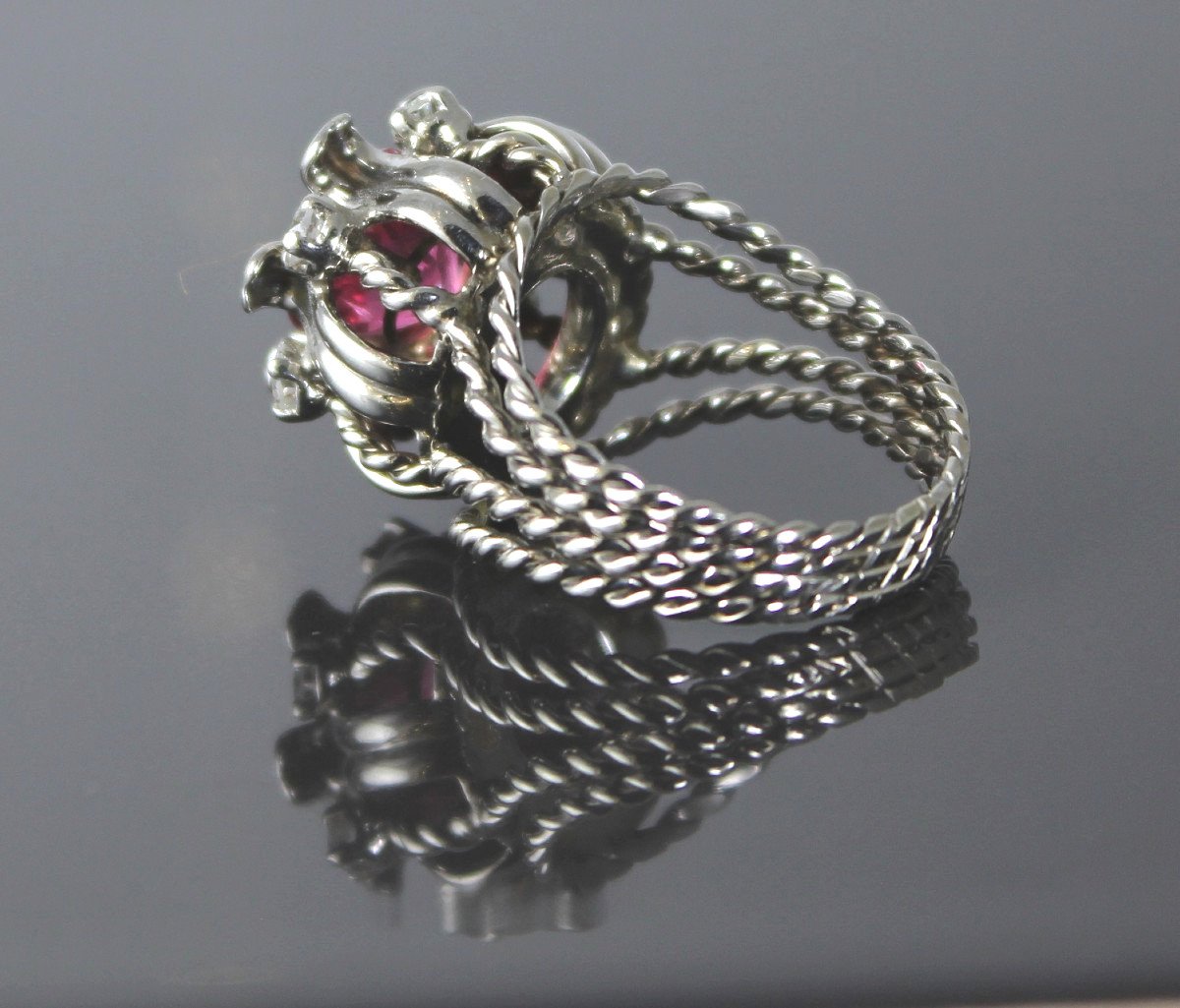 Gold And Platinum Ring, Pink Tourmaline And Diamonds-photo-2