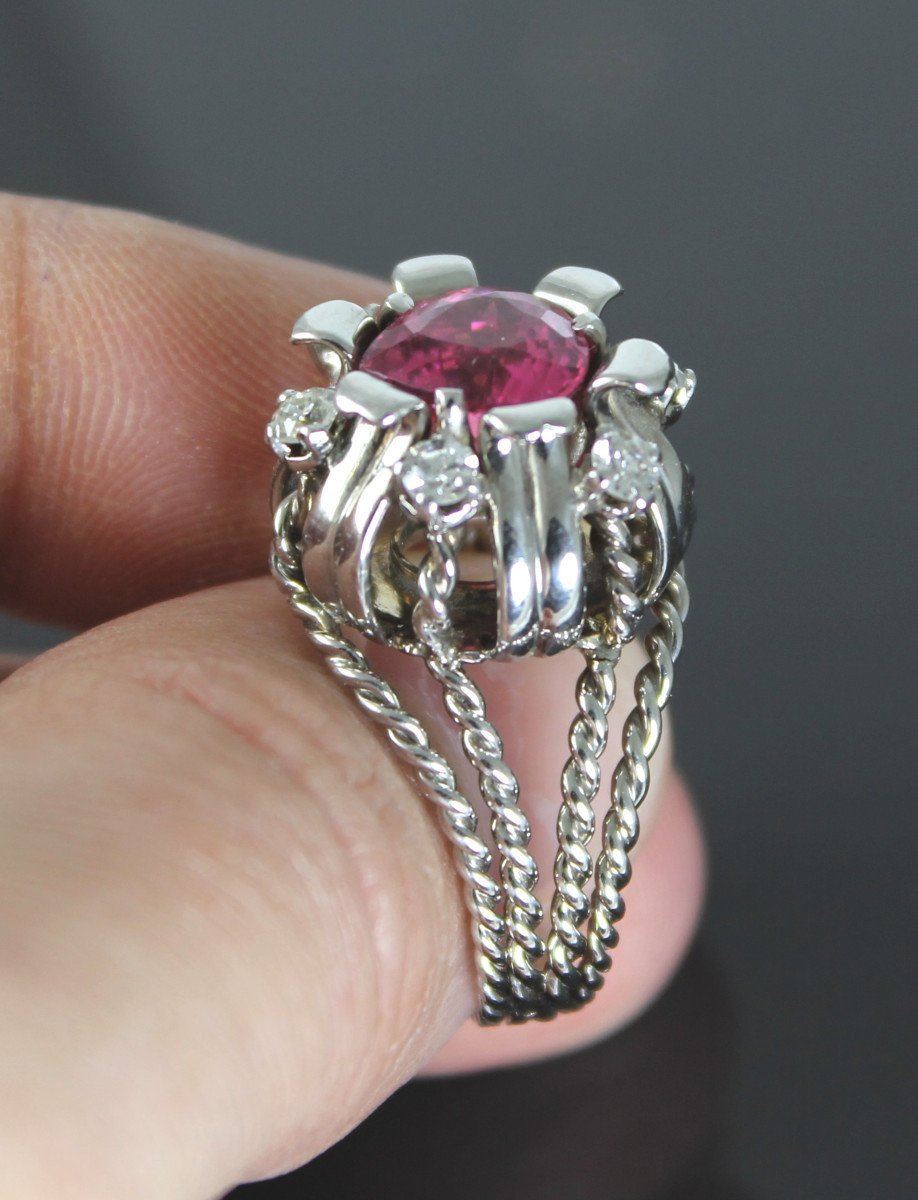 Gold And Platinum Ring, Pink Tourmaline And Diamonds-photo-1