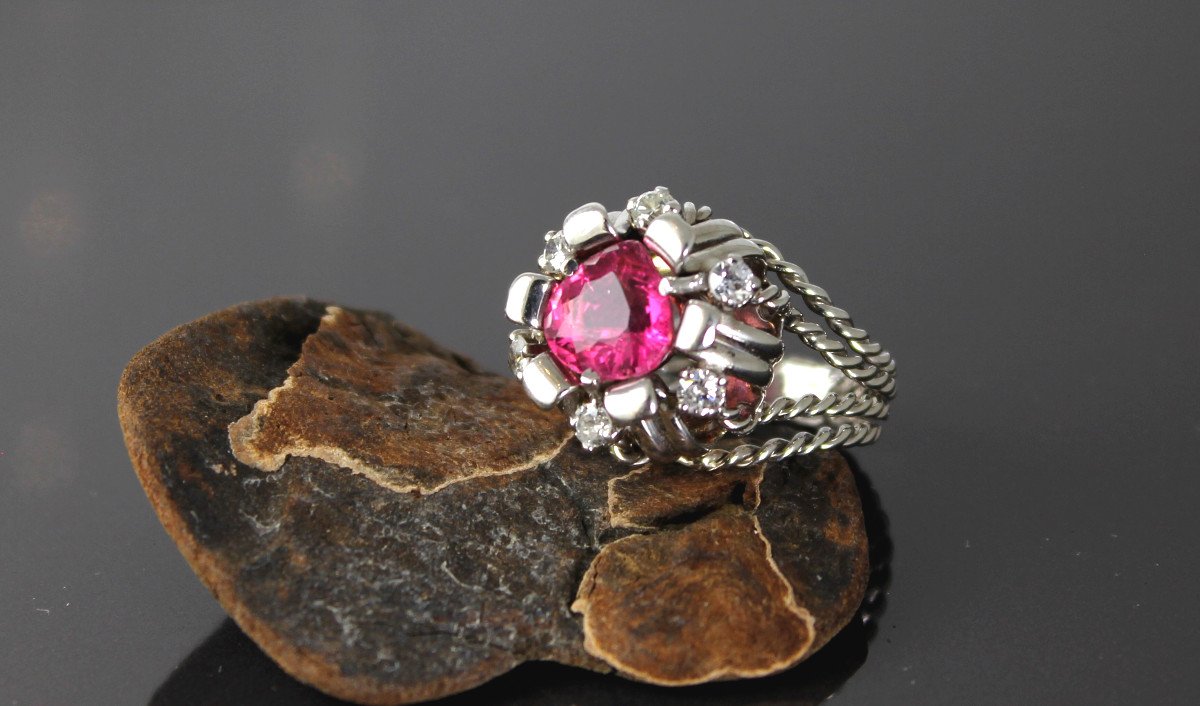 Gold And Platinum Ring, Pink Tourmaline And Diamonds