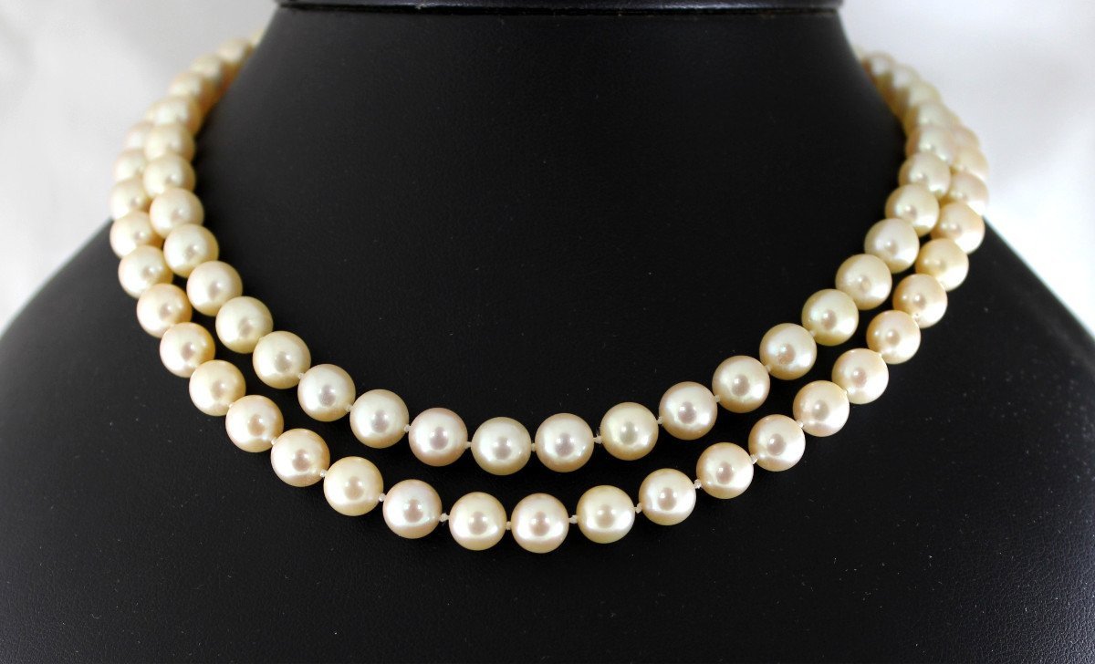 Double Row Akoya Pearl Necklace 7.8 Mm-photo-2