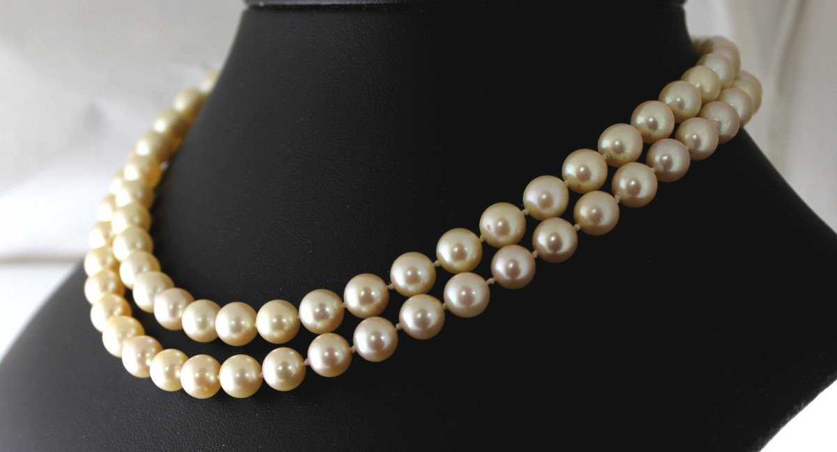 Double Row Akoya Pearl Necklace 7.8 Mm-photo-3