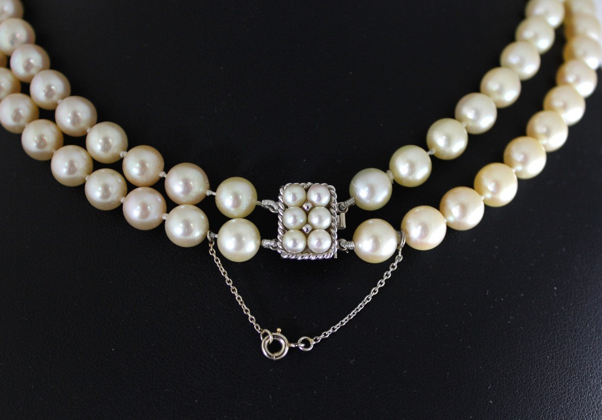 Double Row Akoya Pearl Necklace 7.8 Mm-photo-4