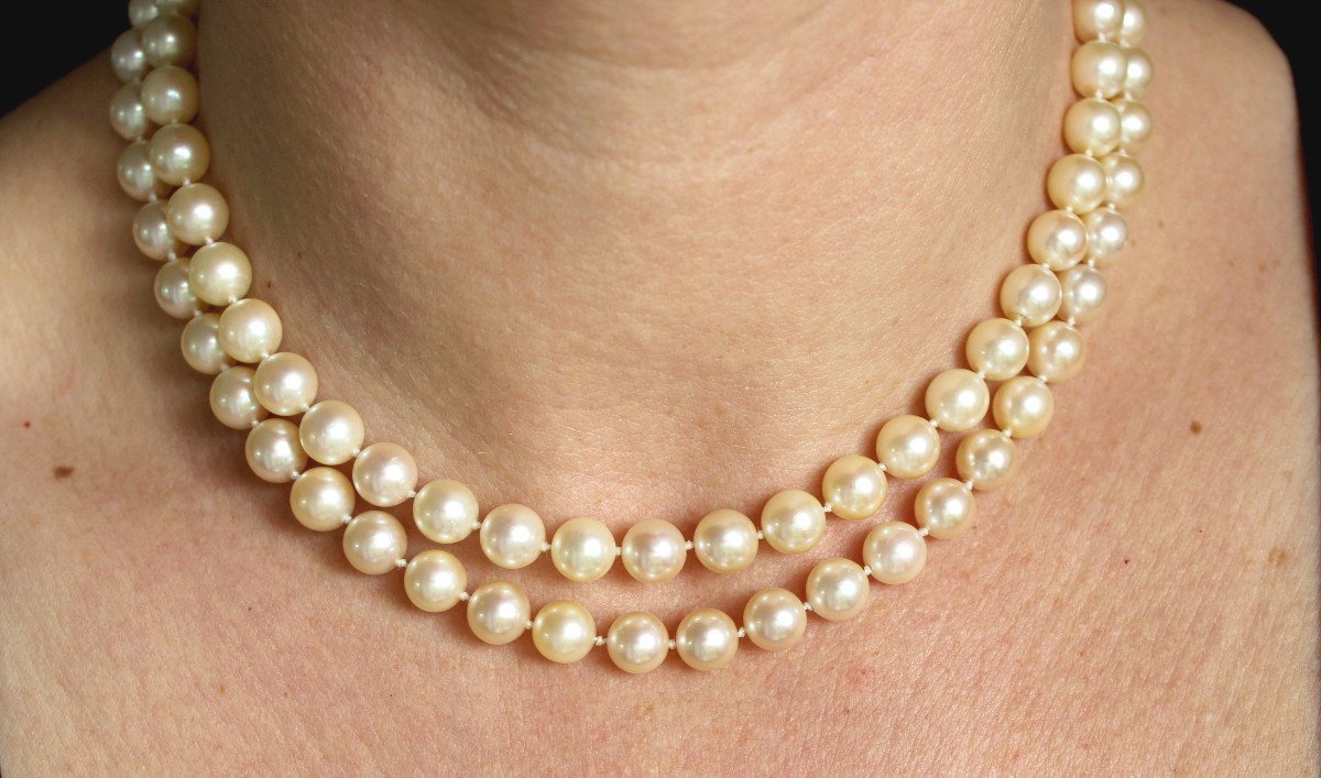 Double Row Akoya Pearl Necklace 7.8 Mm-photo-1