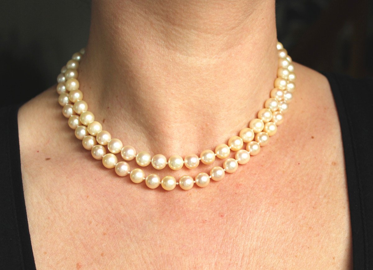 Double Row Akoya Pearl Necklace 7.8 Mm