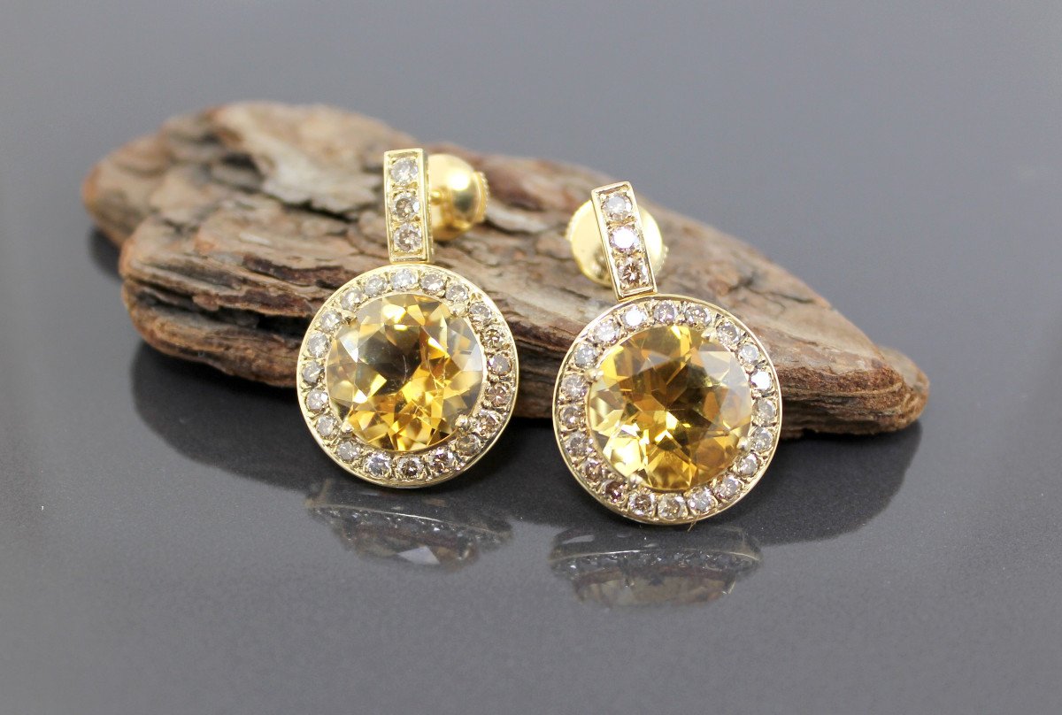 Boucles Or, Citrine Et Diamant Cognac-photo-2