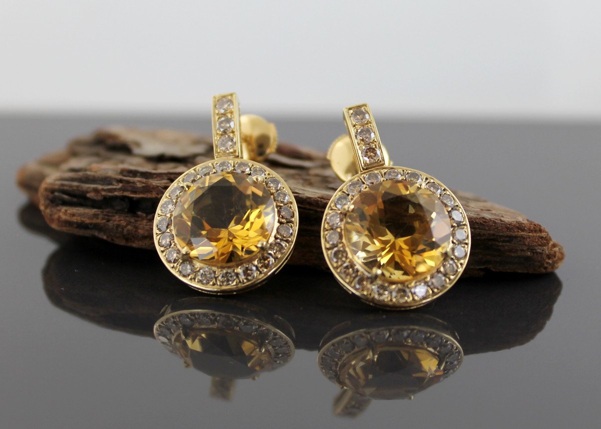 Boucles Or, Citrine Et Diamant Cognac-photo-3