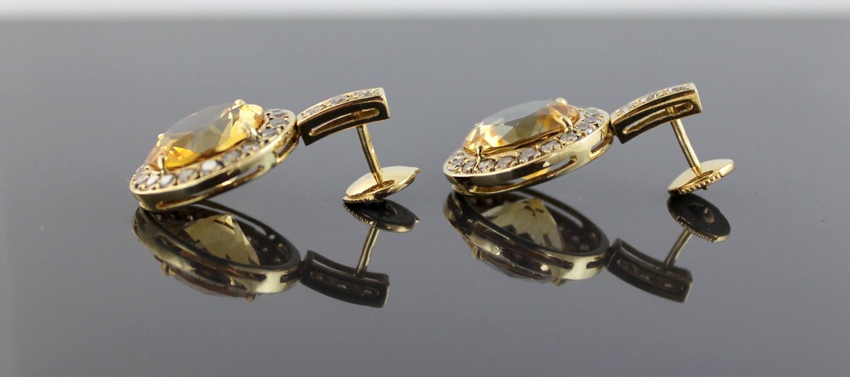 Boucles Or, Citrine Et Diamant Cognac-photo-4