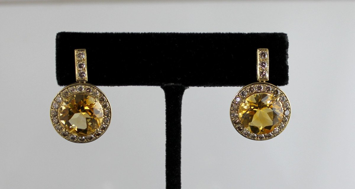 Boucles Or, Citrine Et Diamant Cognac-photo-1