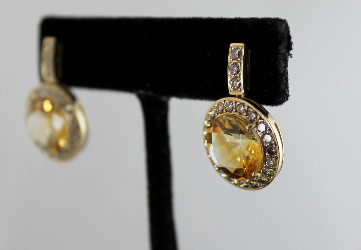 Boucles Or, Citrine Et Diamant Cognac-photo-2