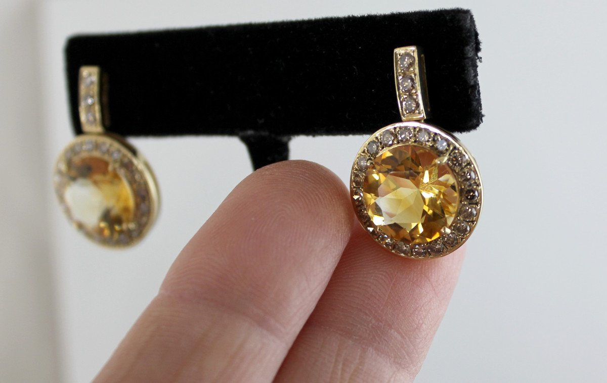 Boucles Or, Citrine Et Diamant Cognac-photo-3