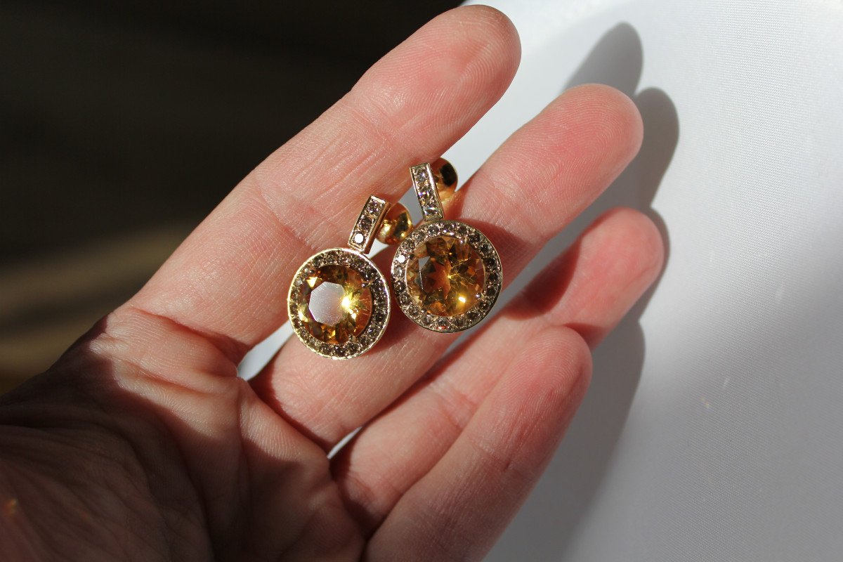 Boucles Or, Citrine Et Diamant Cognac-photo-6