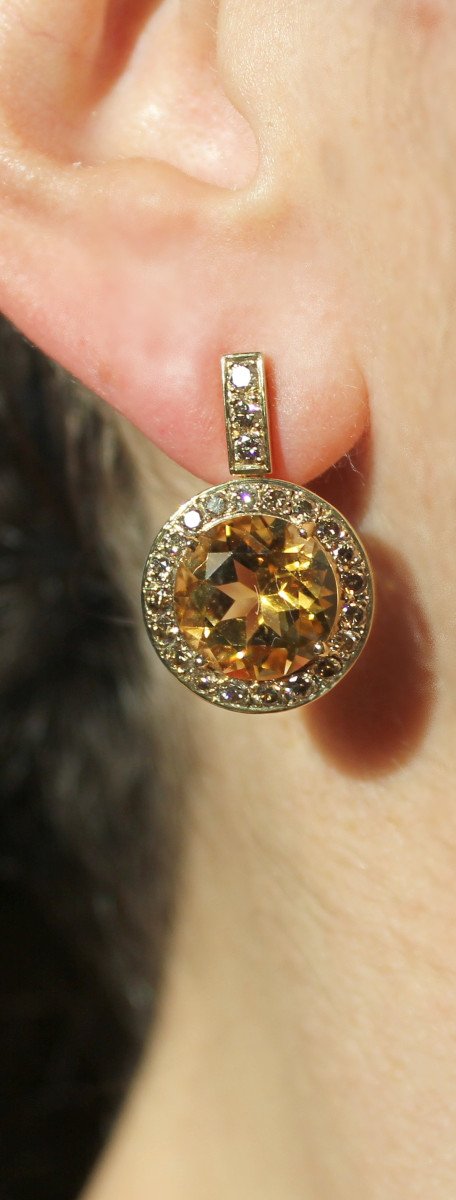 Boucles Or, Citrine Et Diamant Cognac-photo-7