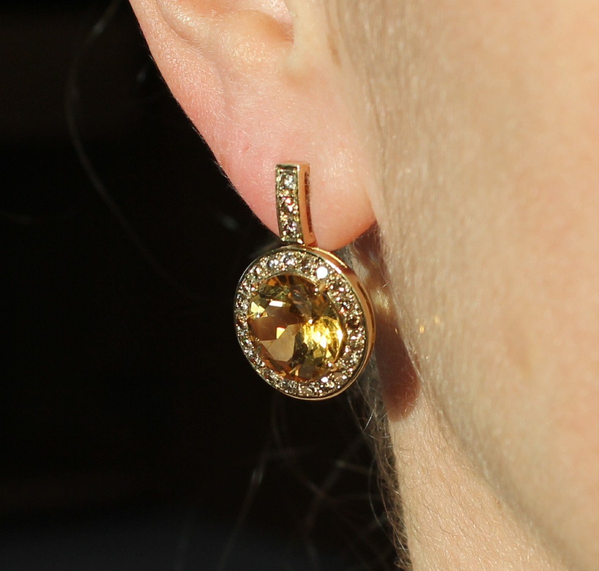 Boucles Or, Citrine Et Diamant Cognac