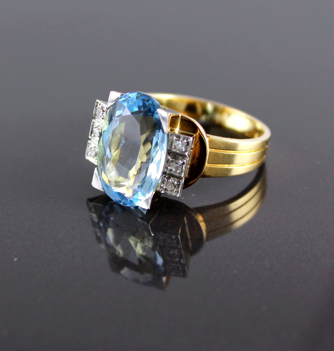 Bague Or Et Platine, Aigue Marine Et Diamants-photo-1